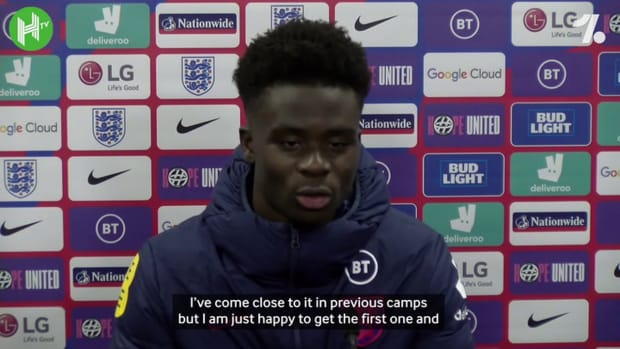 Bukayo Saka on scoring his first goal for England